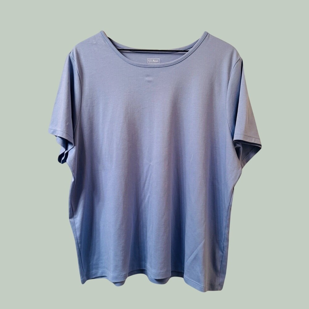 LL Bean Women Plus Size 2X Blue Short Sleeve Pima Supima Cotton T-Shirt 207241